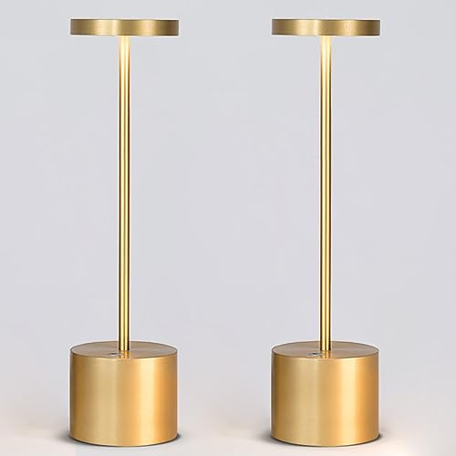 YIKUI Lampada da tavolo Senza Fili, 6000 mAh batteria ricaricabile 3 modalità di illuminazione luce dimmerabile lampade da tavolo portatili (2 Gold 34cm)