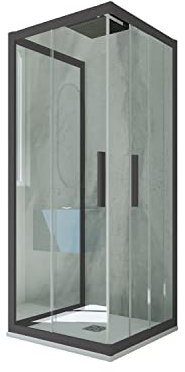 Mampara de ducha 3 lados deslizante 70x90x70 CM de PVC Antracita H 200 Vidrio Transparente mod. Kolors Trio