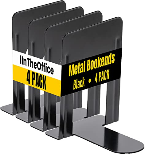 1InTheOffice Black Metal Bookends, 4/Pack - 8 1/4 x 5 7/8 x 9 Heavy Duty