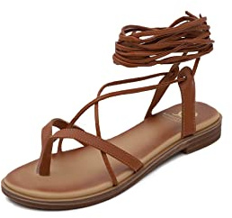 QUEEN HELENA Infradito Bassi con Lacci Sandali alla Schiava Donna Y5006 (Marrone, Sistema Taglie Calzature EU, Adulto, Donna, Numero, Media, 36)
