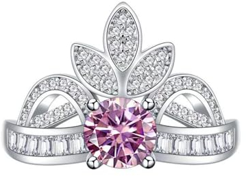 WAHZAUS Moissanite Kronenringe für Damen, 1 Karat D, Farbe VVS1, Gelb/Blau/Rosa, Diamantring, 925er Sterlingsilber, Jahrestag, Verlobung, Ehering mit Zertifikat, 7, Edelstein, Moissanit, 7, Sterling