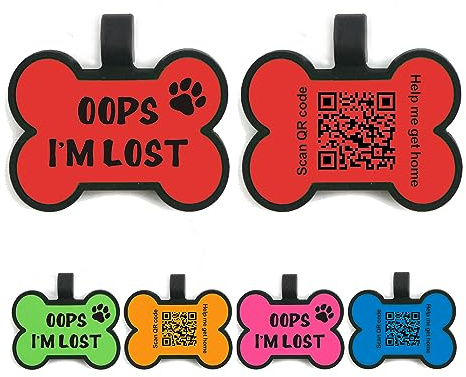 QR Code Dog Tags ID Tags for Dogs Pet Dog Name Tag Silent Silicone Dog ID Tag Cat ID Tag Pet Online Profile Scan QR Receive Instant Pet Location Alert Email (Red Bone)