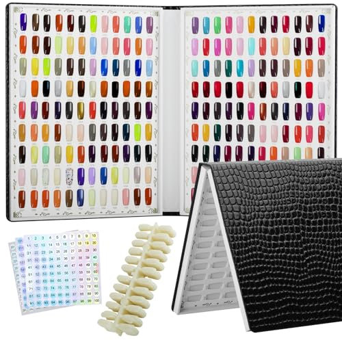 Vnjaoi Livre d'affichage de 216 couleurs avec 240 faux ongles, livre de cartes de vernis gel UV, livret de design d'ongles pour salon de manucure