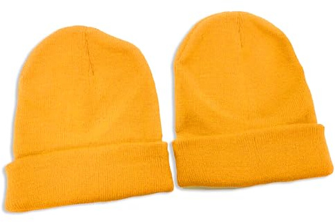 Caprilite 2 x Children's Kids Boys Girls Unisex Winter Knitted Beanie School Hat (Pair) UK (Mustard Yellow)
