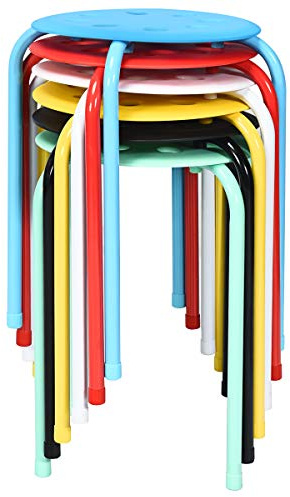 GYMAX Set di 6 Sgabelli Impilabili in Metallo, con 44,5cm di Altezza Senza Schienale, Sgabello per Cucina Sala da Pranzo Scuola Ufficio, 30 x 30 x 44,5 cm (Colori Assortiti)