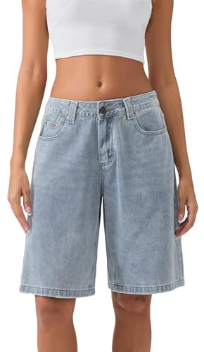 Felcia Short en jean pour femme, longueur genou, décontracté, ample, jambe large, short d'été extensible avec poches, A-bleu clair., M