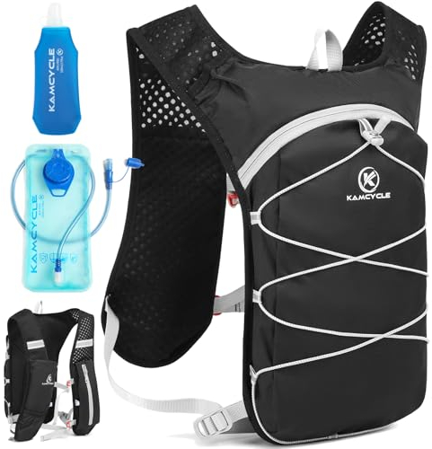 KAMCYCLE® Ultraleicht Laufrucksack,Trinkrucksack Laufen,Laufweste Herren Damen,Trailrunning Rucksack,Fahrradrucksack Laufen oder Wandern,Marathoner mit 2L Trinkblase und 500ML Wasserflasche