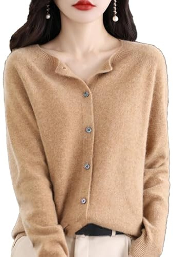 DabinFa Cardigans en Cachemire pour Femmes, Cardigan en Cachemire, Pull en Cachemire pour Femmes, col en V tricoté boutonné sur Le Devant, Hauts décontractés à la Mode (Chameau,M)