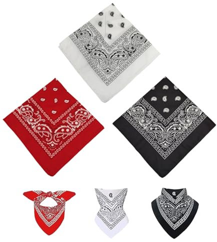 3 Stück Bandana Kopftuch Damen und Herren,Nickitücher Kopftuch Halstuch Männer, Paisley Bandana Kopftücher,Headwear Haar für Halstuch Dreickstuch Schal Pirat Cowboy(20*15*1.5cm, Rot, Schwarz, Weiß)