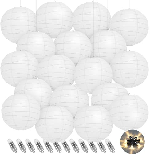 Encham 20 stycken lampjoner papperslykta, 15 cm med 20 stycken ballonglampor, varmvit