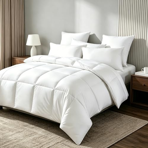 Royal Luxe Goose Feather Down Fiber Comforter - King Size Duvet Insert, 100% Cotton Cover All Season Comforter Ultra Soft Luxurious Hotel Bedding, 104”x88”