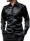 Wirltte Men's Dress Shirt Silk Luxury Long Sleeve Slim Fit Wedding Party Disco Prom Sequin Shirts Black M