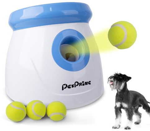 Pet Prime Automatic Dog Ball Launcher for Small Dogs Interactive Dog Fetch Machine Pet Toy with 3 Tennis Balls Dog Self Thrower for Indoor/Outdoor Throwing Game 3 Launch Distance 10-30ft