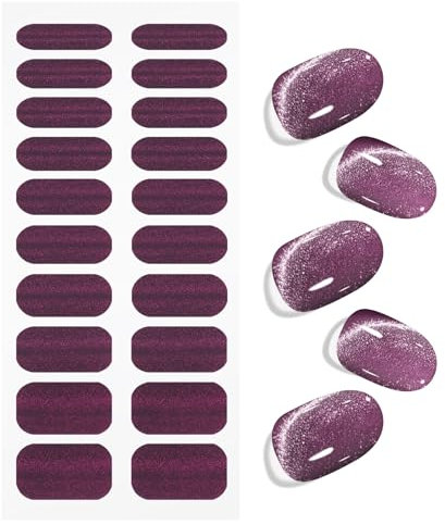 JMEOWIO Unghie Gel Adesive UV Occhio Gatto Viola Intenso Smalto Adesivo per Unghie Gel Nail Stickers Decorazioni Unghie Nail Art Disegni