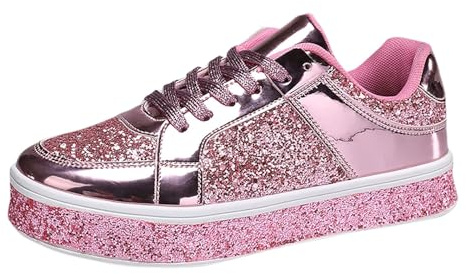 MODSGUE Baskets de tennis à paillettes pour femme - Motif floral Dressy Sparkly - Strass - Bling - Chaussures de mariée - Chaussures de course - Chaussures de marche basiques