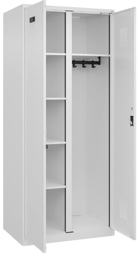 kaiserkraft FRANKEL Vestiaire pour Produits de Nettoyage Evolo Plus | 1 Compartiment | cloison médiane Centrale | Blanc | l 800 mm | avec Patins | Serrure à Cylindre