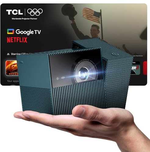 TCL PlayCube Mini Projecteur à Batterie, 1s Auto Focus/Keystone, Google TV Avec Netflix Sous Licence, Vidéoprojecteur Portable FHD 1080P, 750 ISO Lumens, Décodage Vidéo 4K, WiFi Bluetooth, Dolby Audio
