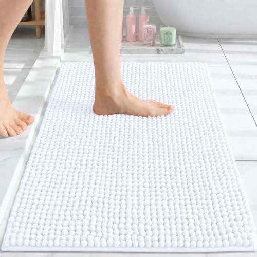 Hafaa Bath Mat Non Slip Anti Mould – White Bathroom Mat 40 x 60 cm Machine Washable Bath mats Super Absorbent Extra Soft Fluffy Shower mat