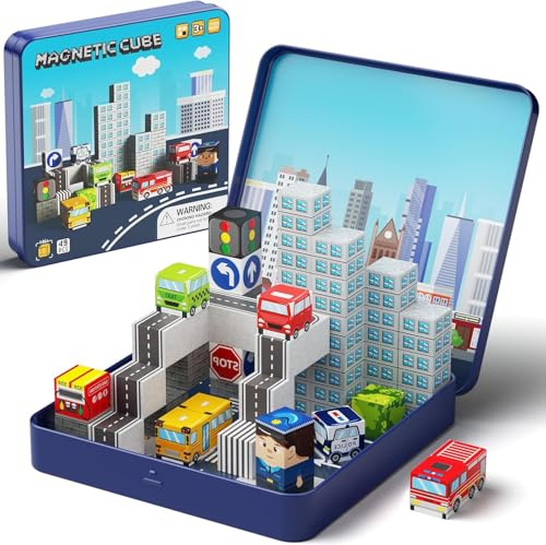 Juego de bloques de construcción magnéticos para el tráfico urbano, juguetes de viaje para niños STEM, juguetes educativos para niños de 3 a 8 años, juguetes para niños pequeños para coche y avión