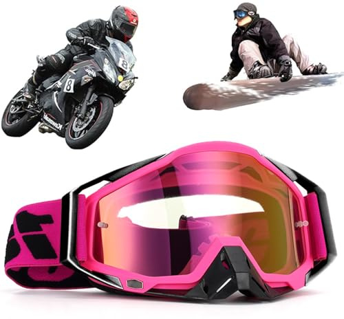 Yoihuqi Occhiali da Motocross, Antivento e Antipolvere, Antiappannamento e UV, per Dirt Bike, Sci, Cross, Ciclismo e Gare di Fondo, Rosa 1, Multisport, Unisex