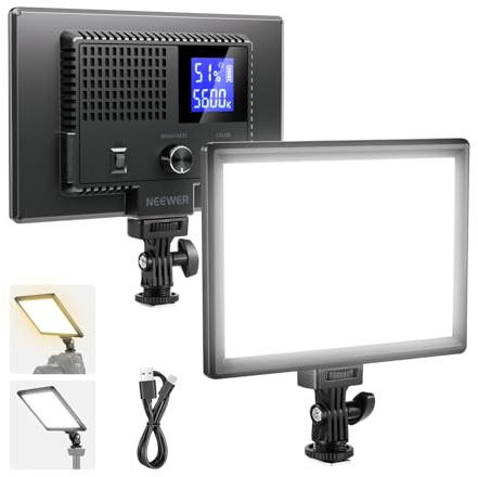 NEEWER BASICS 9 Panneau lumineux LED, 3200-5600K,Éclairage latéral réglable, IRC 95+, 800lux,4000mAh, Rechargeable, pour enregistrement vidéo, streaming, selfie, vlog, photographie en studio, NL-120B