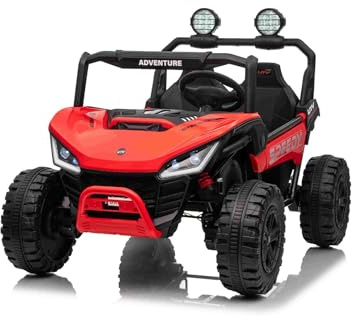 Coche eléctrico para niños T-Rex Ride 4x4, Dos plazas, 24V, Rojo, Reproductor MP3 con Entrada USB/AUX, tracción 4x4, batería de Litio, suspensión, Control Remoto, Luces LED