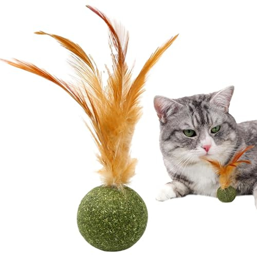 Generisch Pelota de hierba gatera, juguete para masticar para gatos con cola, bola de energía divertida para cuidado dental, movimiento, caza contra el aburrimiento, estimulación mental e interior y