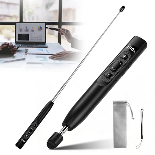 Presentatore con puntatore laser: telecomando per presentazioni con puntatore estensibile e ricevitore USB, indicatore di alimentazione, presentatore wireless per PowerPoint per aule(nero)