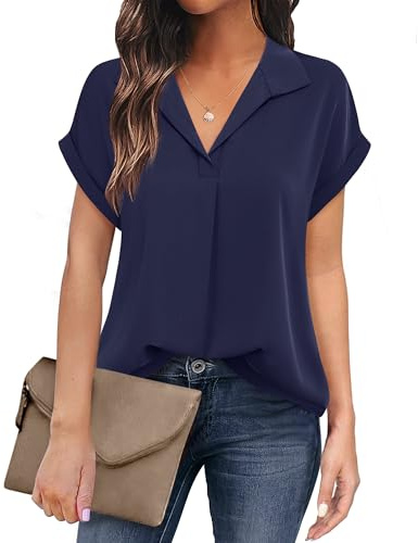 Timeson Womens Summer Tops: Dressy Casual Womens Short Sleeve Blouses Office Professional Trendy Black Business Work Dress Shirts Wrinkle Free Chiffon Interview Formal Attire