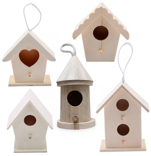 Tapallmy Lot de 5 nichoirs à Oiseaux à Peindre – Kits de nichoirs Oiseaux en Bois inachevé pour Enfants et Adultes avec Corde Suspension, Artisanat Naturel pour décoration Jardin