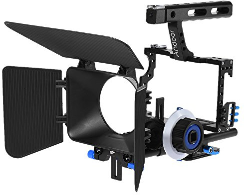 Andoer Camera Cage Kit C500 Aluminum Alloy Camera Camcorder Video Cage Rig Kit Film Making System with 15mm Rod Matte Box Follow Focus Handle Grip for Panasonic GH4 for Sony A7S/A7/A7R/A7RII/A7SII