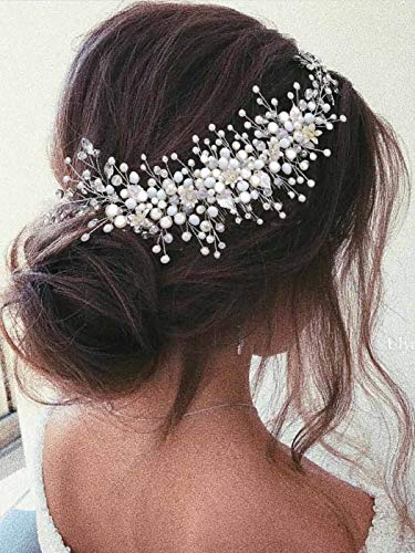 Vakkery Perlen Braut Kopfschmuck Silber Blume Hochzeit Haarschmuck Braut Haarkamm für Frauen