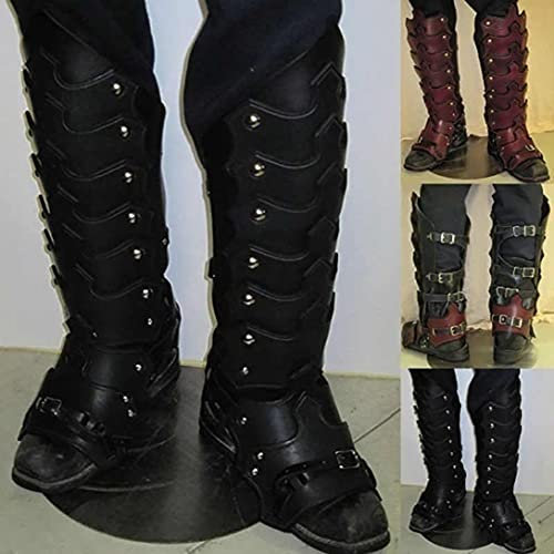 Mooke Retro Mittelalterliche Soldaten Ritter Stiefel Abdeckung Verstellbare Schuhe Abdeckung Schnalle PU-Leder wasserdichte Rüstung Gotische Beinschienen Halbe Chaps Gamasche,Schwarz