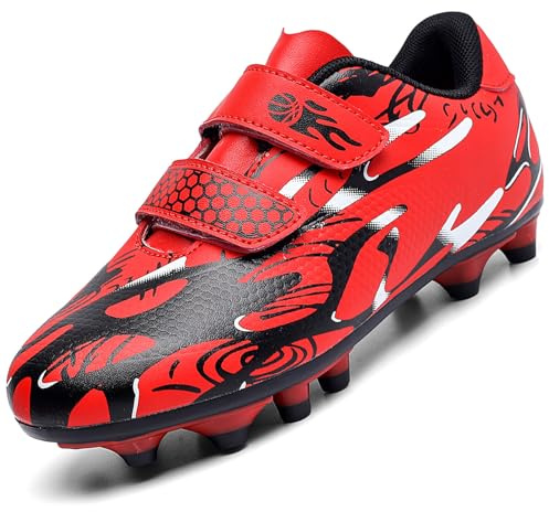 Unitysow Kids Football Boots Boys Girls Astro Turf Trainers Football Shoes Teens Athletics Sport Soccer Shoes Indoor Outdoor Sneakers Unisex Children,Red,2 UK
