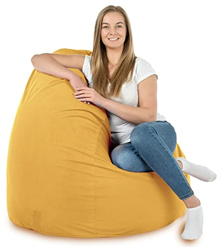 Italpouf Poltrona Sacco XXL Gigante, Interno, Velluto Morbido, Adulti, Riempimento Perle Polistirolo, Sfoderabile, Lavabile, Senape, 130x100 cm