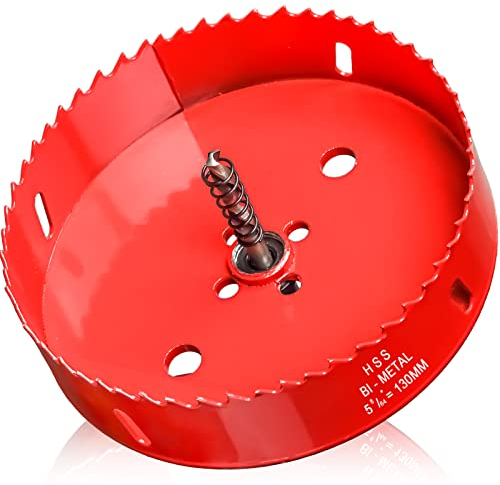Sierras perforadoras 130 mm Diámetro con Taladro Centrado,Sierras Perforadoras Universal Cortador en HSS M42 Bimetal para Madera, Metal Blando y Plástico (Placas y Paneles de Yeso)