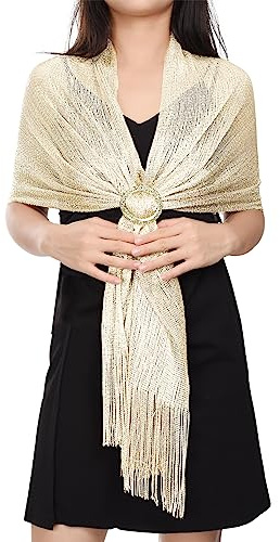 heekpek Bufanda Mujer Fiesta Elegante Pañuelos Mujer de Fiesta Chales Brillante Fulares para Mujer de Fiesta Bufanda para Boda, Fiesta, Comuniones, Eventos de Noche, Blanco oro