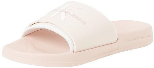 Calvin Klein Jeans Damen Badeschuhe Slide Monogram Tpu Badelatschen, Rosa (Peach Blush/Bright White), 40