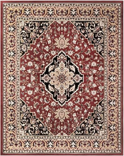 Superior Indoor Area Rug, Plush Carpet Cover, Traditional Oriental Medallion, Perfect for Hallway, Entryway, Living Room, Dining, Bedroom, Office, Kitchen, Glendale Collection, 6' x 9', Red