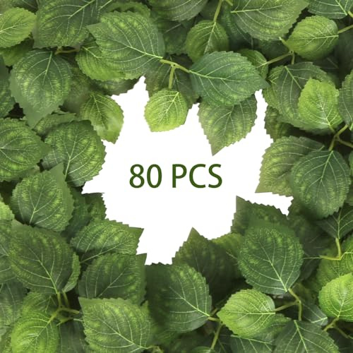 INSUNSIX Hydrangea Leaves Artificial,80PCS Green Leaves Fake Hydrangea Leaves for Crafts DIY Wedding Bouquets Centerpieces Party Decorations