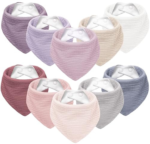 Susurration Lätzchen Baby Musselin Dreieckstuch für Junge und Mädchen,Halstuch Sabberlätzchen Baby Verstellbare 10Stück(RosaLila)