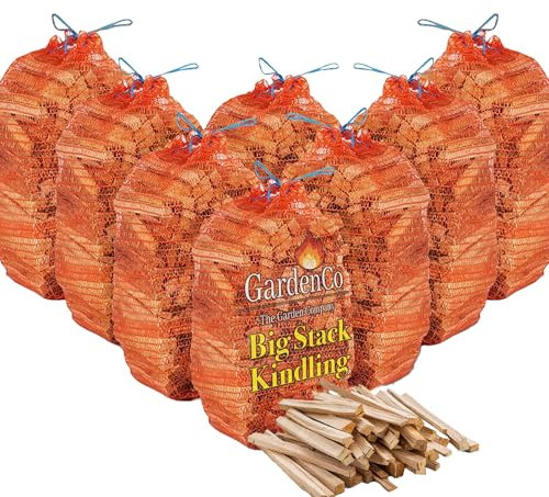 8 Nets of Kiln Dried Kindling Wood - approx 20KG Box of 8 Bags Natural Firelighters For Woodburning Stove, Log Burner, Open Fire Pit, Camping BBQ Pizza Oven. Fire Starters Ready To Burn - approx 20KG