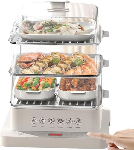 Cuiseur vapeur électrique pour la cuisson, capacité de 40 L, fonction d'isolation sur rendez-vous de 12 heures et 6 modes de cuisson, conception amovible à 3 couches pour légumes, viandes, poissons