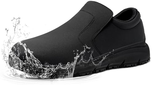 Steel Toe Cap Trainers Men Safety Shoes Non Slip Waterproof Lightweight Slip Resistant Work Shoes Comfortable Chef Kitchen Clog Food Service Shoes Restaurant Hospital Slip-on, Black 8