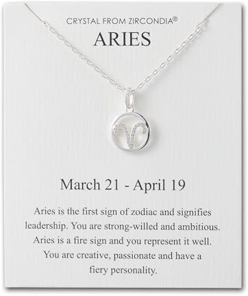 Philip Jones Collar con signo zodiacal Aries y tarjeta de cita con cristales de Zircondia