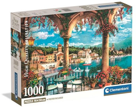 Clementoni - Puzzle pour Adultes 1000 Pièces, HQC Balcony View of Lake Como Compact Fabriqué en Italie, 39930