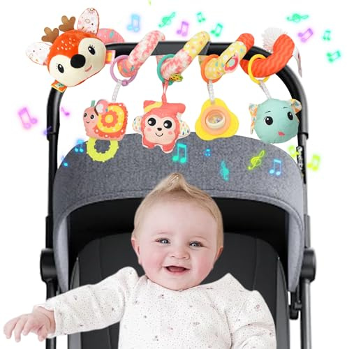 Coriver Juguetes para Cochecito de bebé, Juguetes Colgantes en Espiral con Caja de música, Juguete de Felpa en Espiral para Asiento de Coche, Cuna móvil, Juguete sensorial para Nacidos