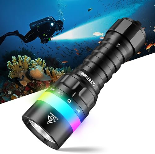 Sofirn SD08 Tauchlampe LED Wiederaufladbar, 3200 Lumen Superhelle Tauchlampe mit LED-Positionsring, 4 Modi, IPX8 Wasserdicht für Nachttauchen, Unterwasserfotografie und Täglichen Gebrauch