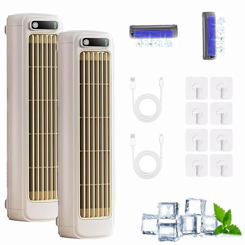 Sherum Rafraichisseur d'Air,Rafraichisseur d'Air Silencieux,Mini Climatiseur Portable,Shirem Serum Cooling Ace 3.0,3 Vitesses,Avec Affichage Led,Rechargeable,Convient Pour La Maison (Beige*2)