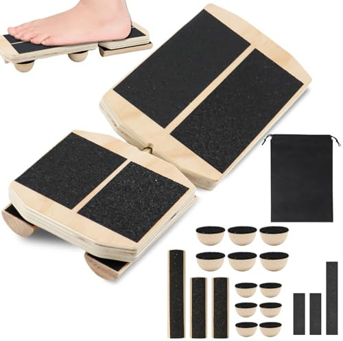 Planche d'équilibre pour les pieds avec sac – Appareil de cheville en bois pour entraînement d'équilibre et rééducation, renforcement des pieds et correction de posture, planche mobile antidérapante